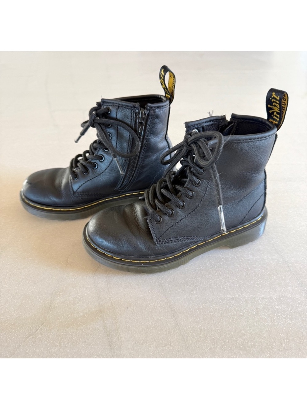 Dr. Martens Black Leather 8-Eye Lace-Up Boot with Yellow Stitching - Picture 4 of 6